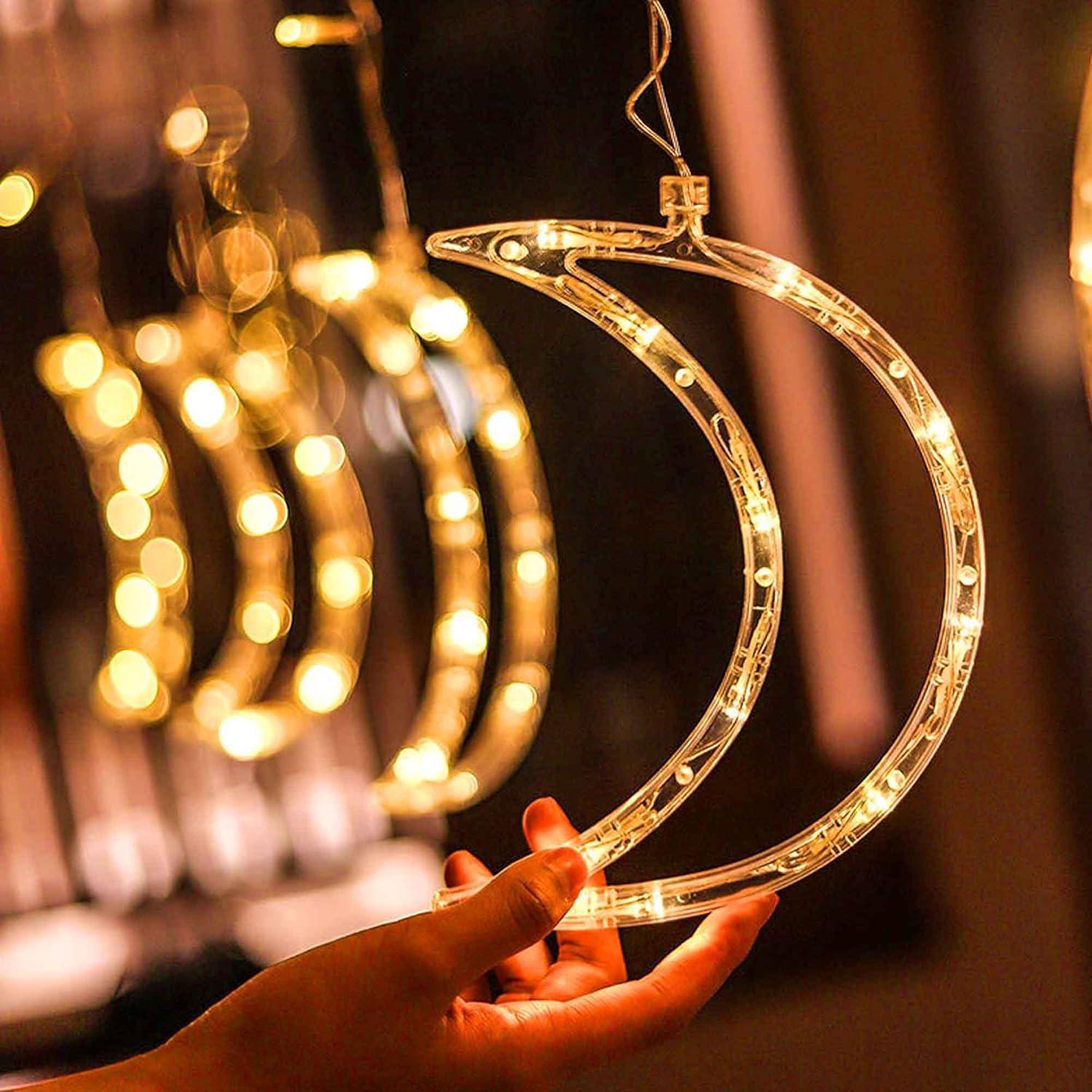 Warm White LED Star Moon Curtain Lights with Remote Control