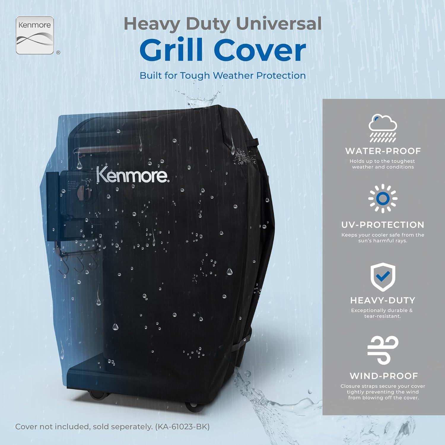 Kenmore 3-Burner Propane Gas Grill with Foldable Side Tables for Outdoor BBQ