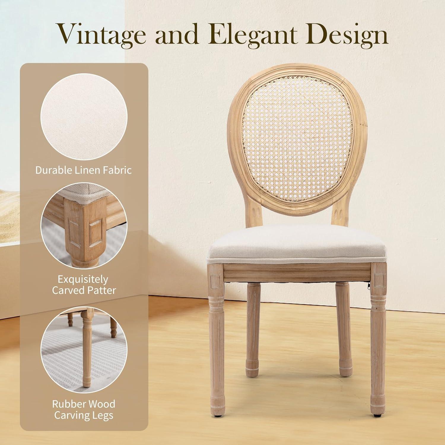 One Allium Way® French Style Rattan Back Solid Wood Upholstered Dining Chairs(Set of 6)