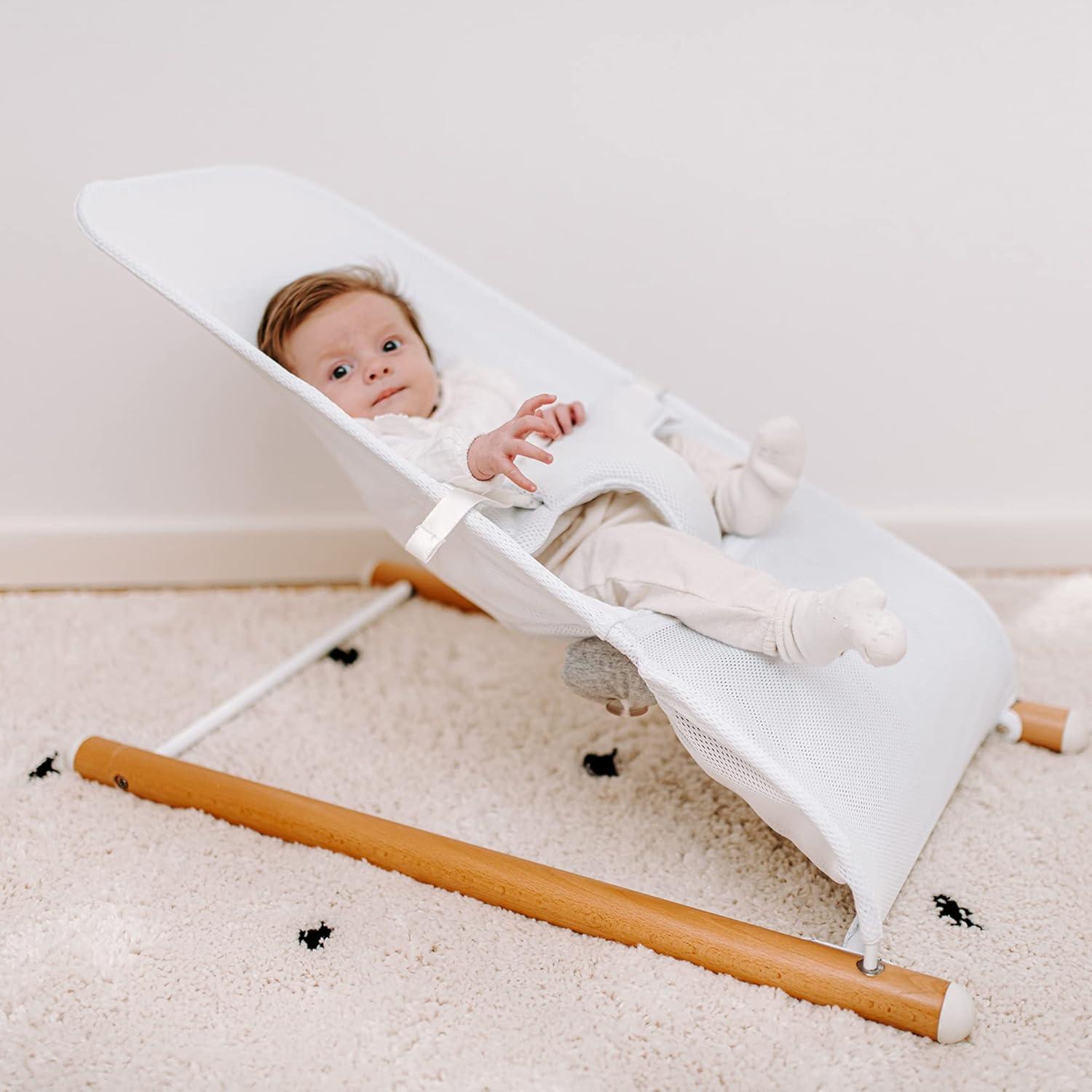 White Beechwood and Mesh Baby Bouncer Lounger