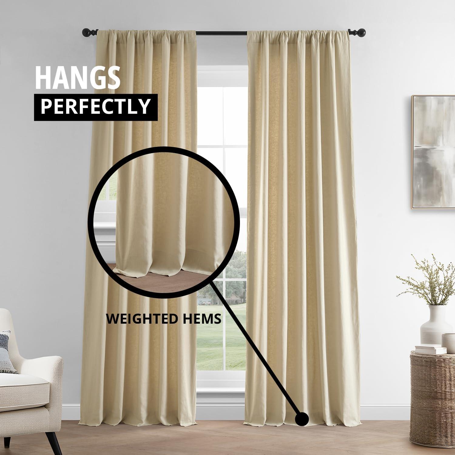 HPD HALF PRICE DRAPES French Linen Curtains 108 Inches Long Room Darkening Curtains for Bedroom & Living Room 50 X 108, (1 Panel), Walnut Beige