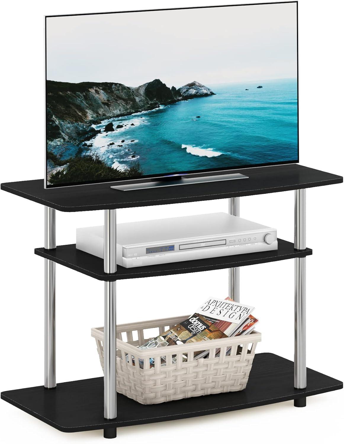 FETON Turn-N-Tube No Tools 3-Tier Entertainment Center TV Stand for TV up to 32 Inch, Stainless Steel Tubes, Americano/Chrome