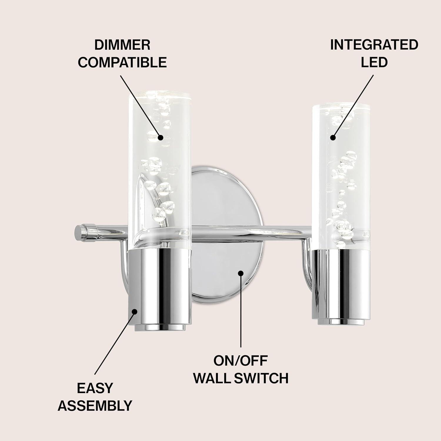 Bolha 10.75" 2-Light Minimalist Modern Bubble Acrylic/Iron Integrated LED Vanity Light, Chrome