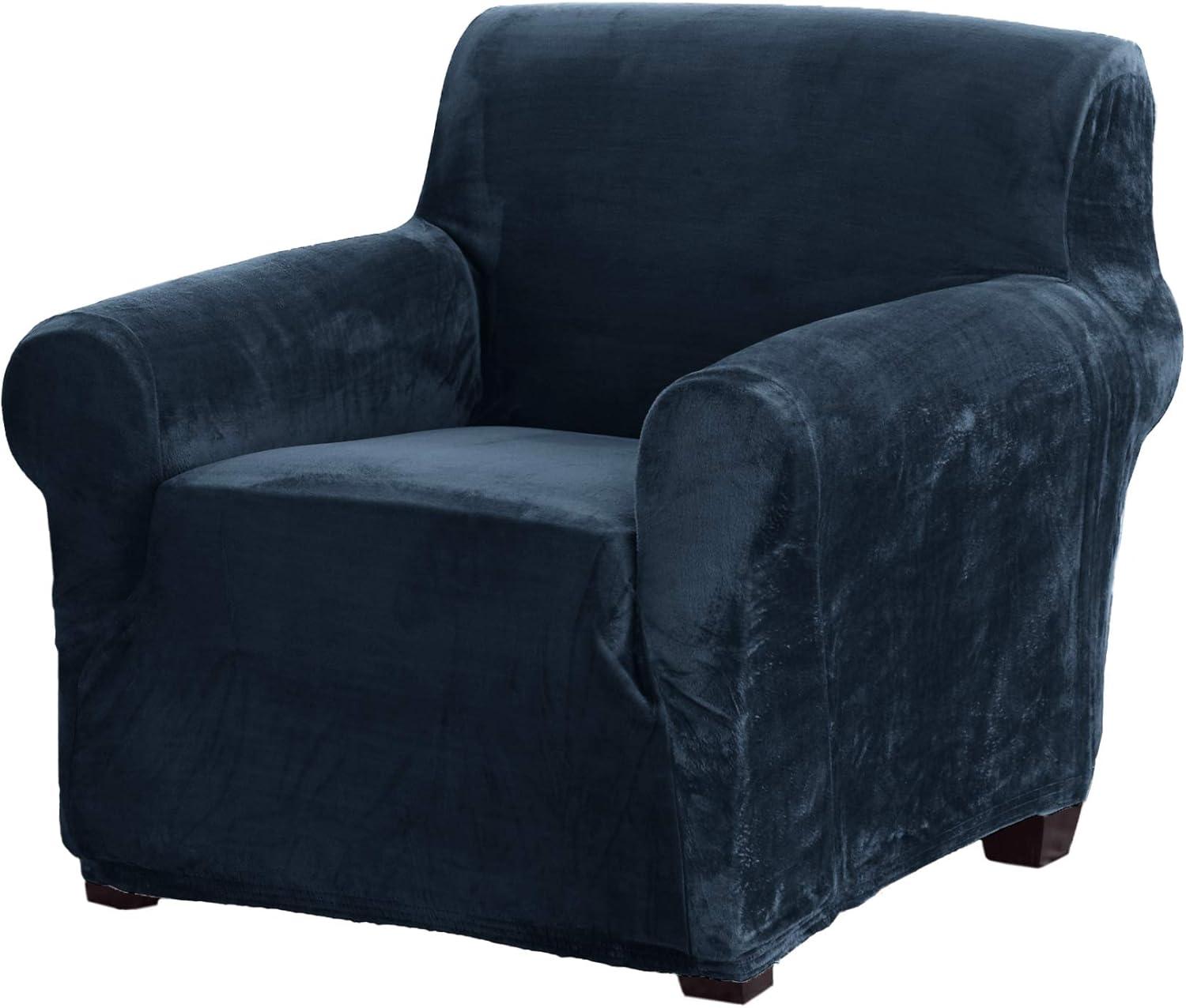 Great Bay Home 1-Piece Velvet Plush Solid Sofa Stretch Slipcover, White