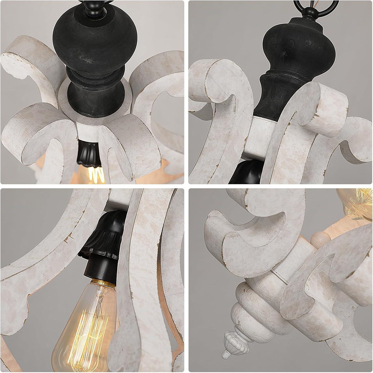 Wooden Chandelier Pendant Light with Adjustable Chain Lighting Fixture for Farmhouse Living Room