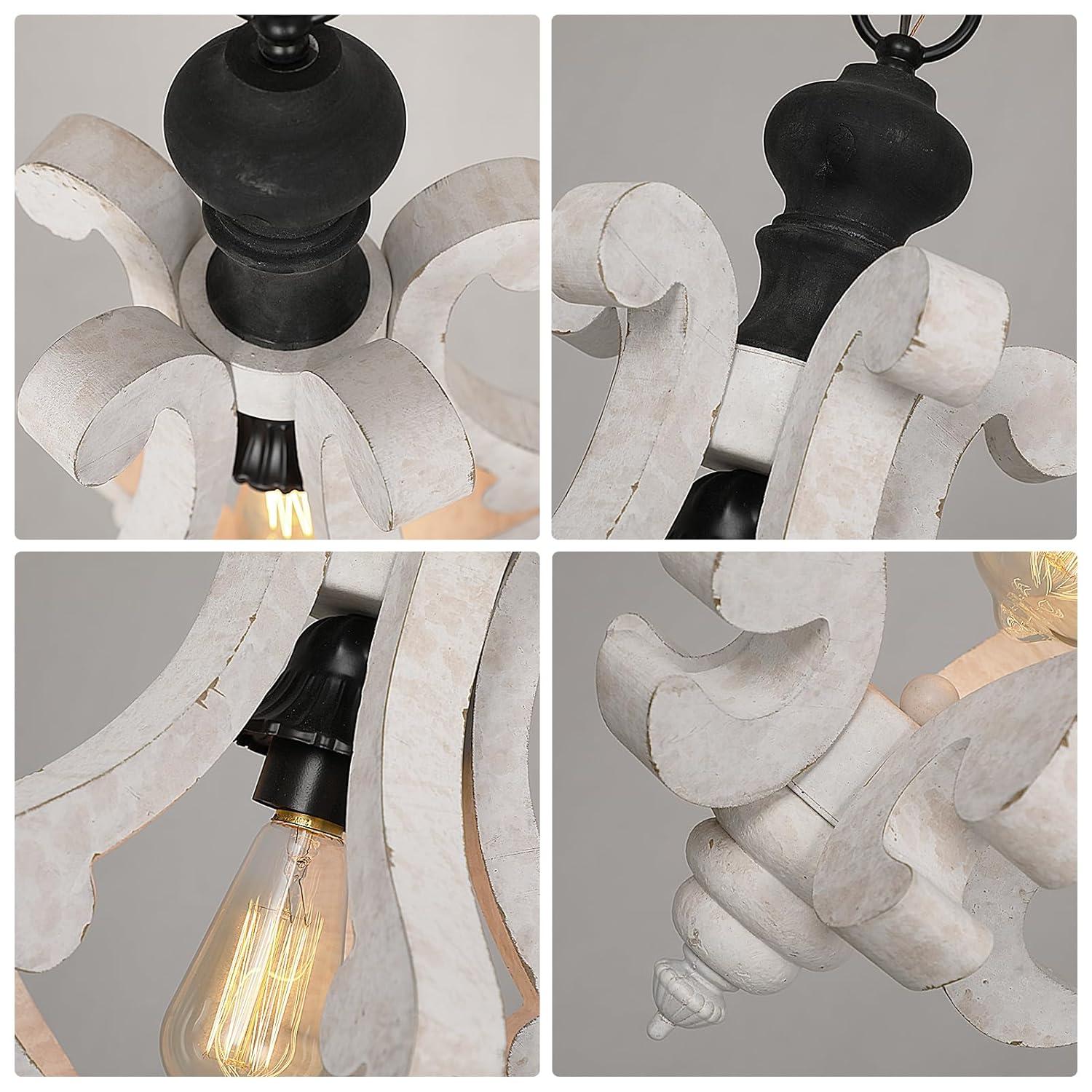 Wooden Chandelier Pendant Light with Adjustable Chain Lighting Fixture for Farmhouse Living Room