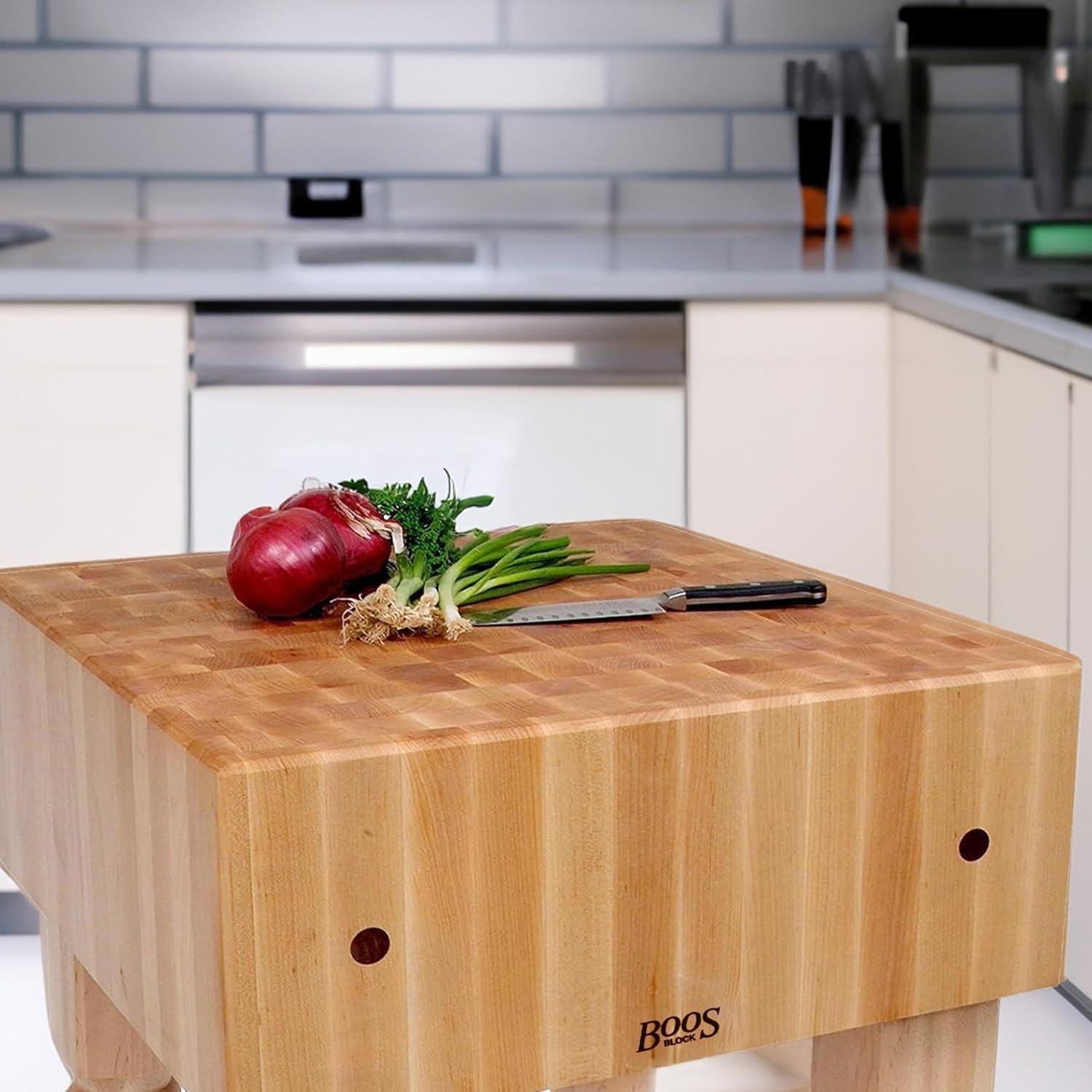 John Boos AB Series Square Wood Butcher Block Cutting Board Prep Table 10-Inch Thickness, 18" x 18" x 10", Maple