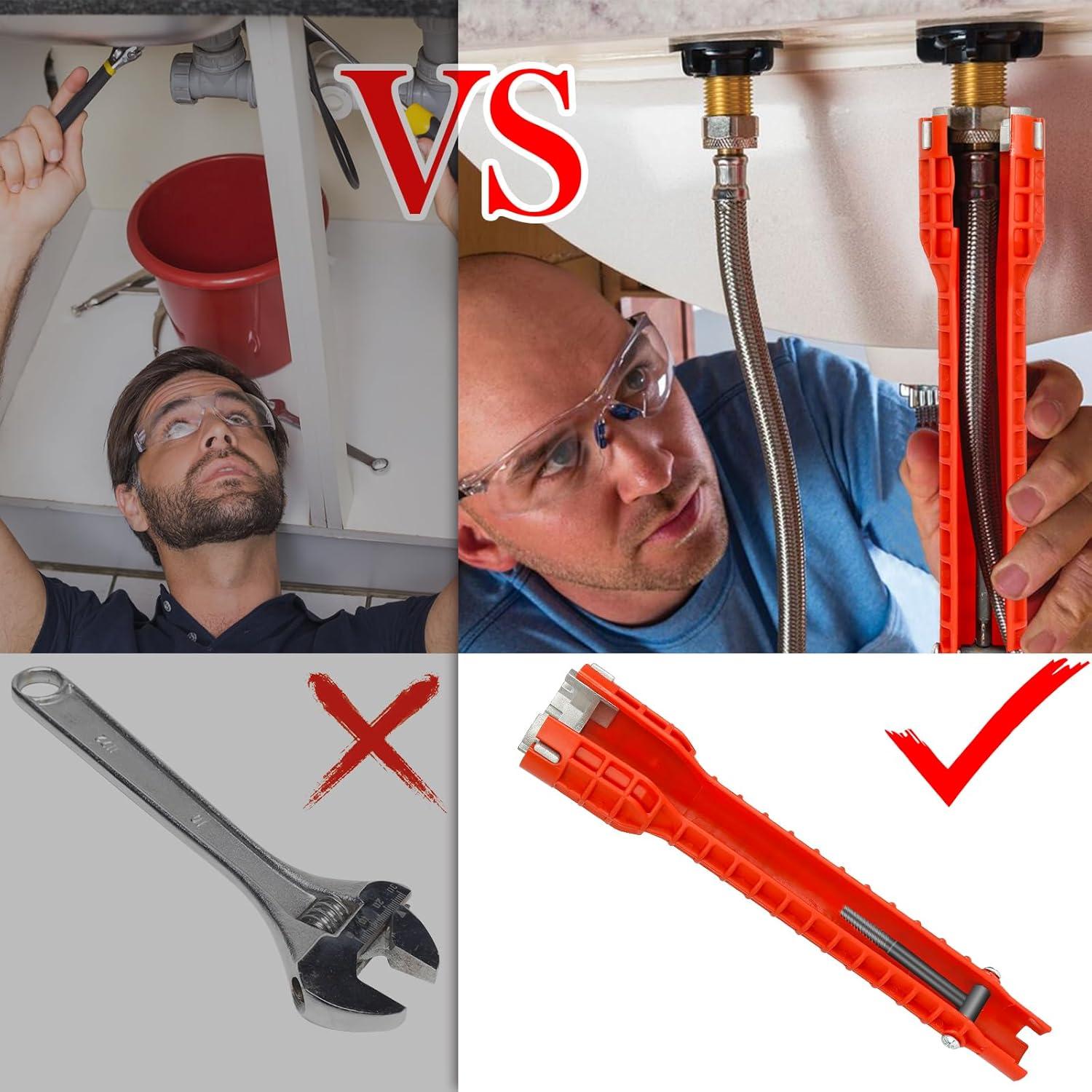 Forlivese 14-in-1 Multi-Function Basin Wrench,Faucet Installer and Sink Drain Nut Removal Tool,One-Way Plumbing Wrench for Tight Spaces