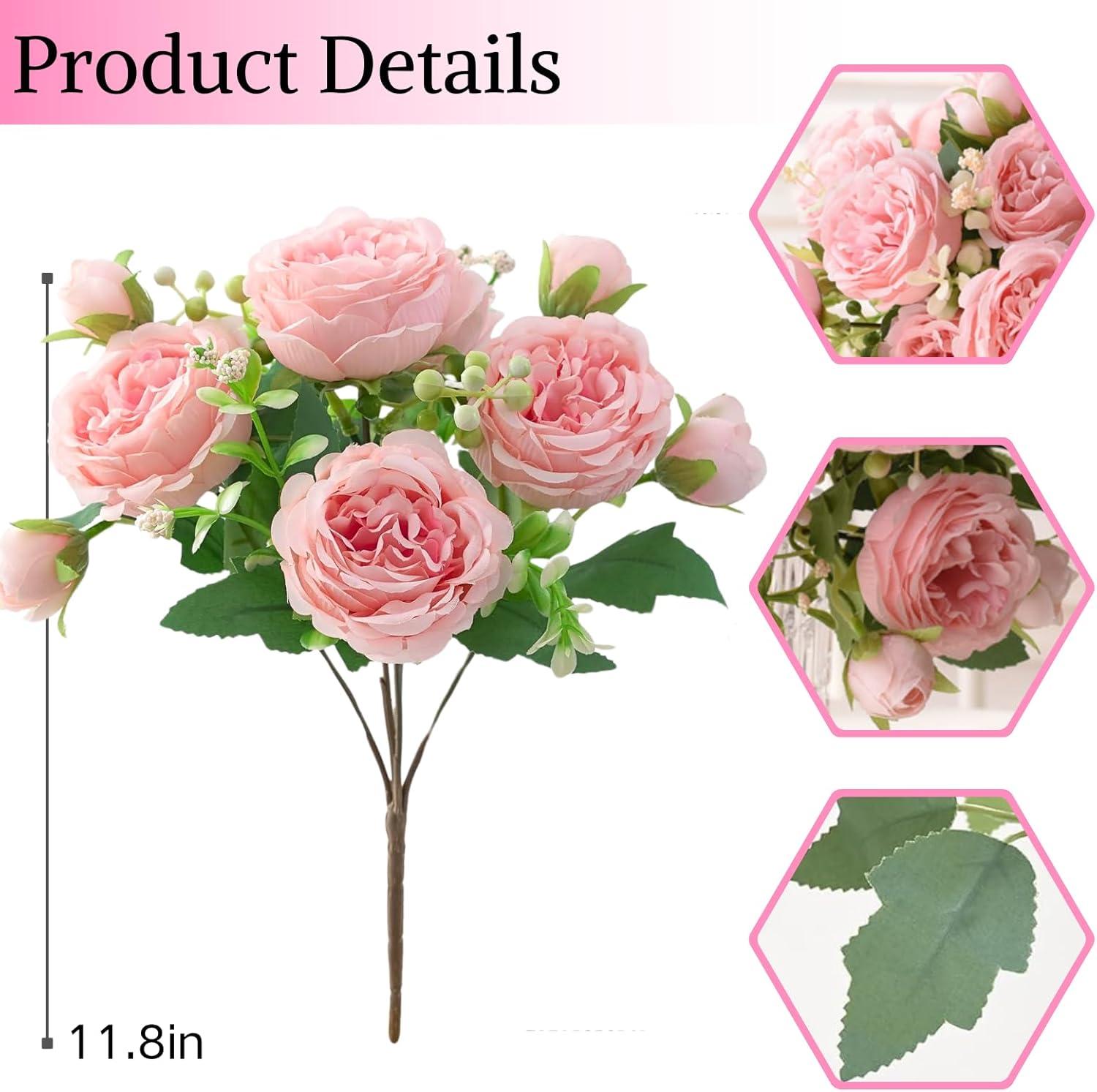 ASTRYAS 3pcs Pink Artificial Flowers Fake Silk Peony for Decoration Faux Peonies for Spring Home Bridal Wedding Party Decor Baby Shower - Light Pink