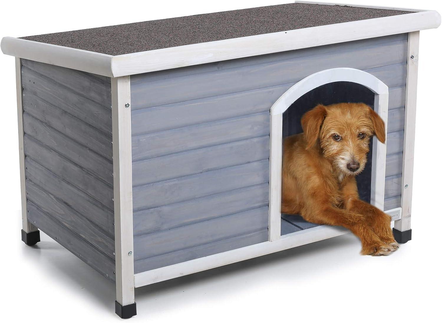 Petsfit Outdoor Dog House with Adjustable Foot Mat ,Asphalt shingles, Finnish Spruce Panels，Small