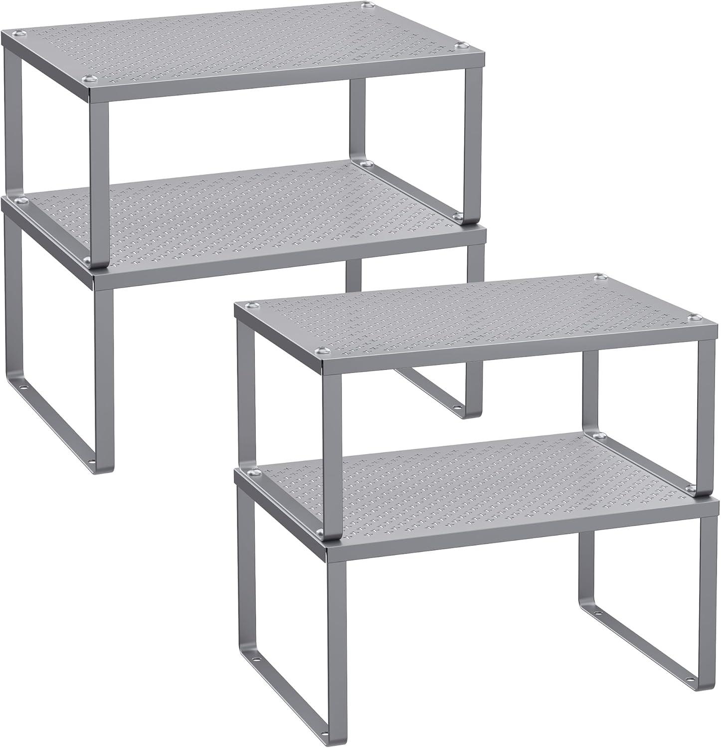 2 Pack Cabinet Organizers Shelf, Kitchen Counter Shelves, Metal Spice Rack, Kitchen Storage, Stackable, Expandable, Silver