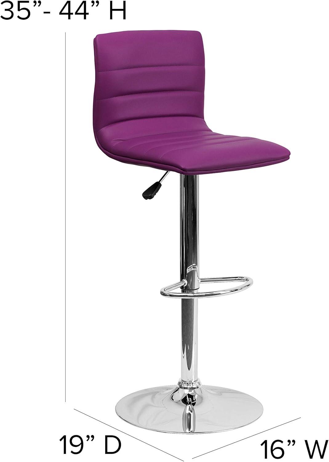 Flash Furniture Modern Purple Vinyl Adjustable Bar Stool with Back, Counter Height Swivel Stool with Chrome Pedestal Base