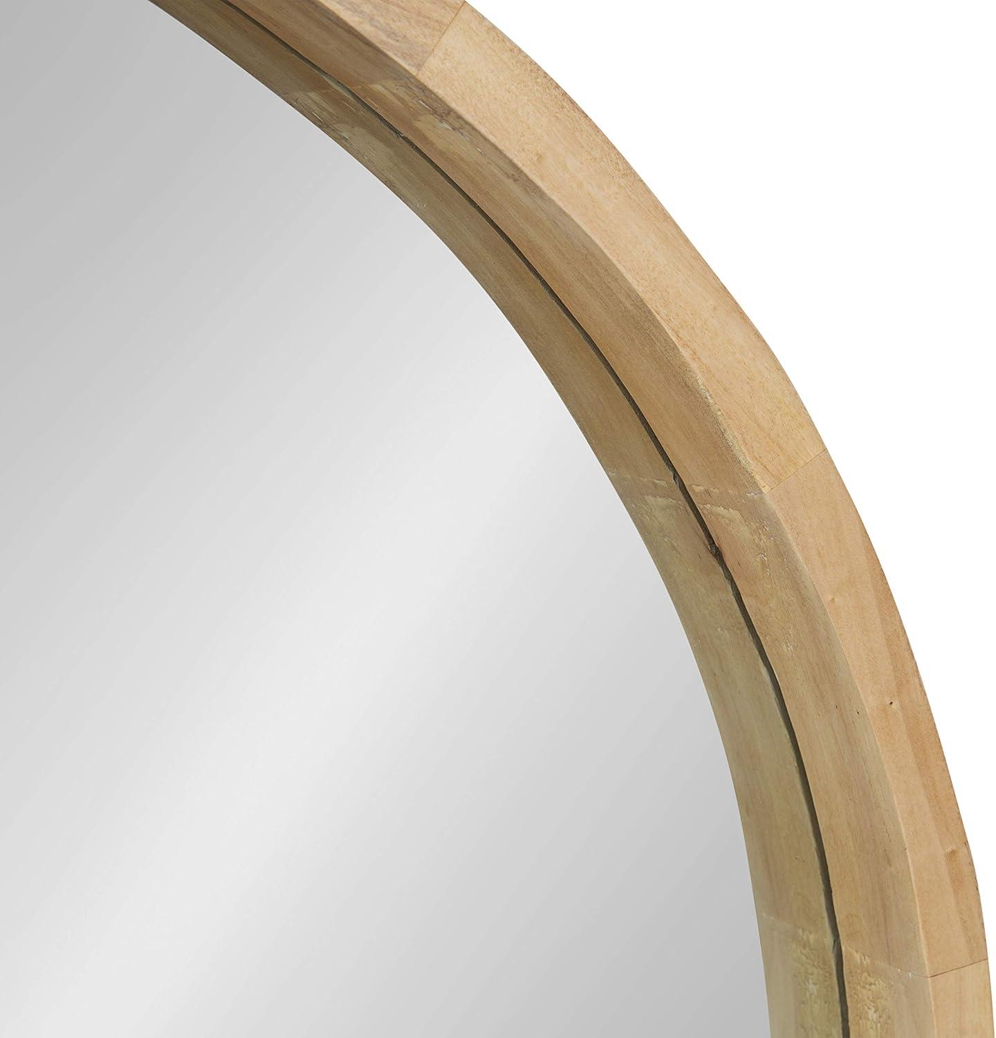 30" x 30" Hutton Round Wood Wall Mirror Natural - Kate and Laurel: Wall Mount, No Assembly Required