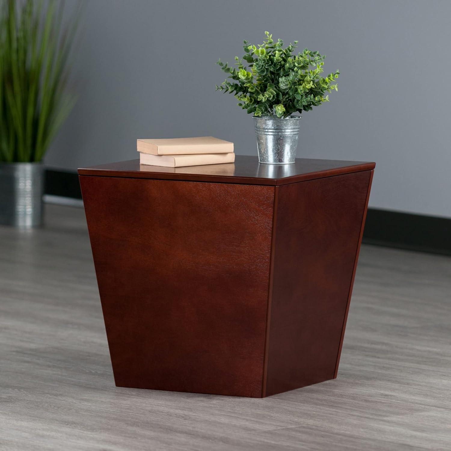 Transitional Walnut Wood Storage Cube End Table 18.5"