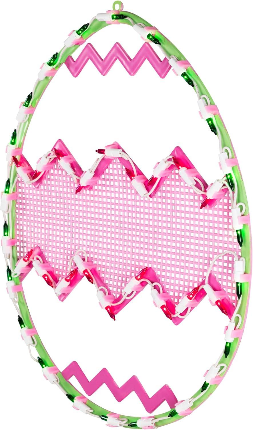 Northlight Lighted Chevron Stripe Easter Egg Window Decoration - 17" - Green and Pink
