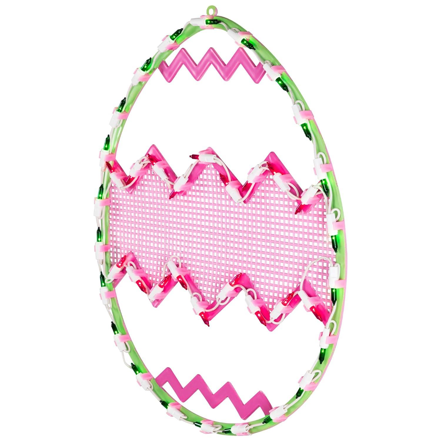 Northlight Lighted Chevron Stripe Easter Egg Window Decoration - 17" - Green and Pink