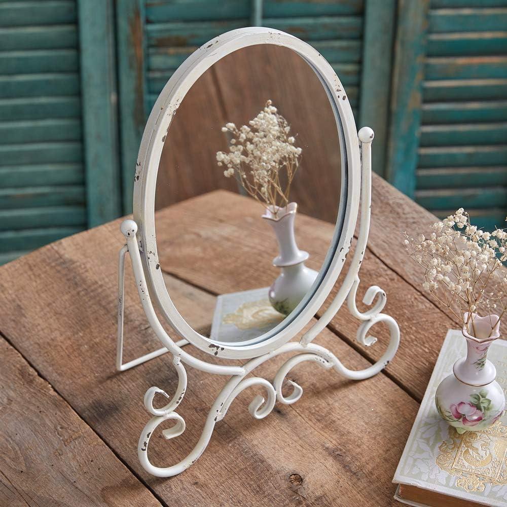 Vintage Kinsley Oval White Distressed Metal Tabletop Mirror for Kids