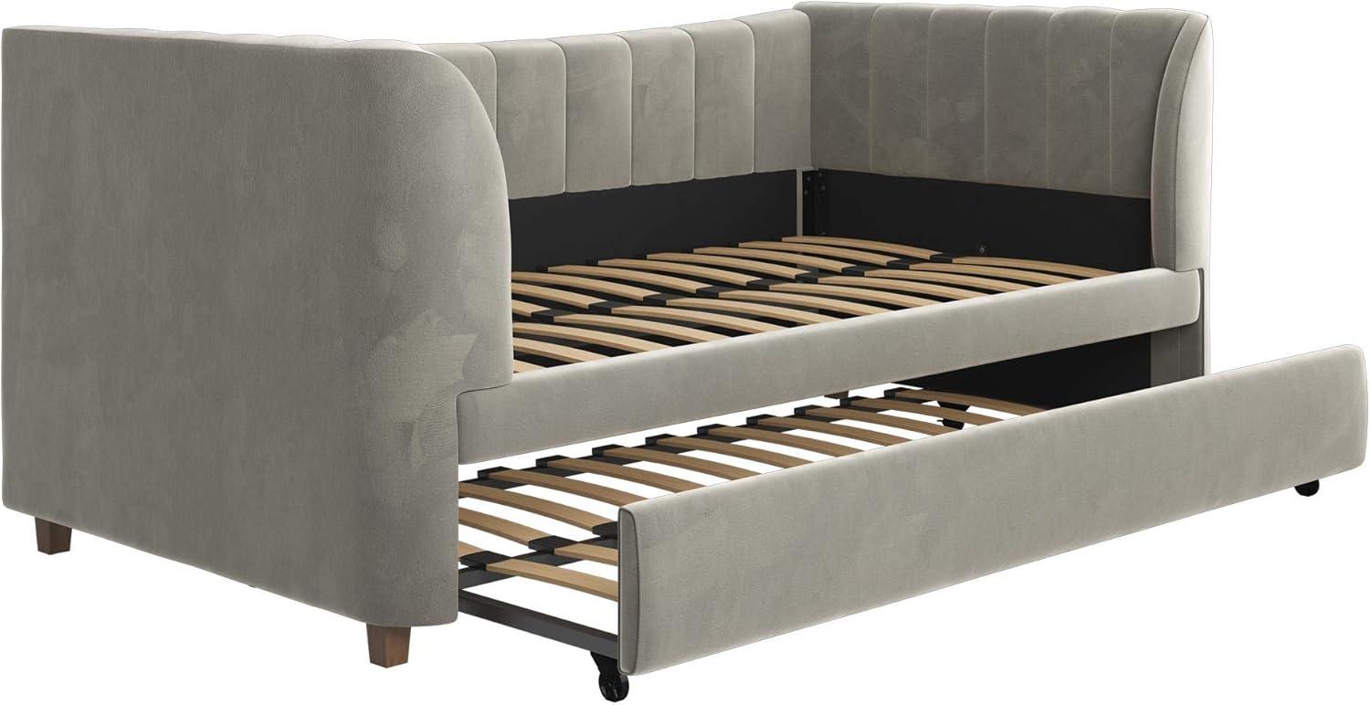 Elegant Gray Velvet Twin Daybed with Tufted Trundle