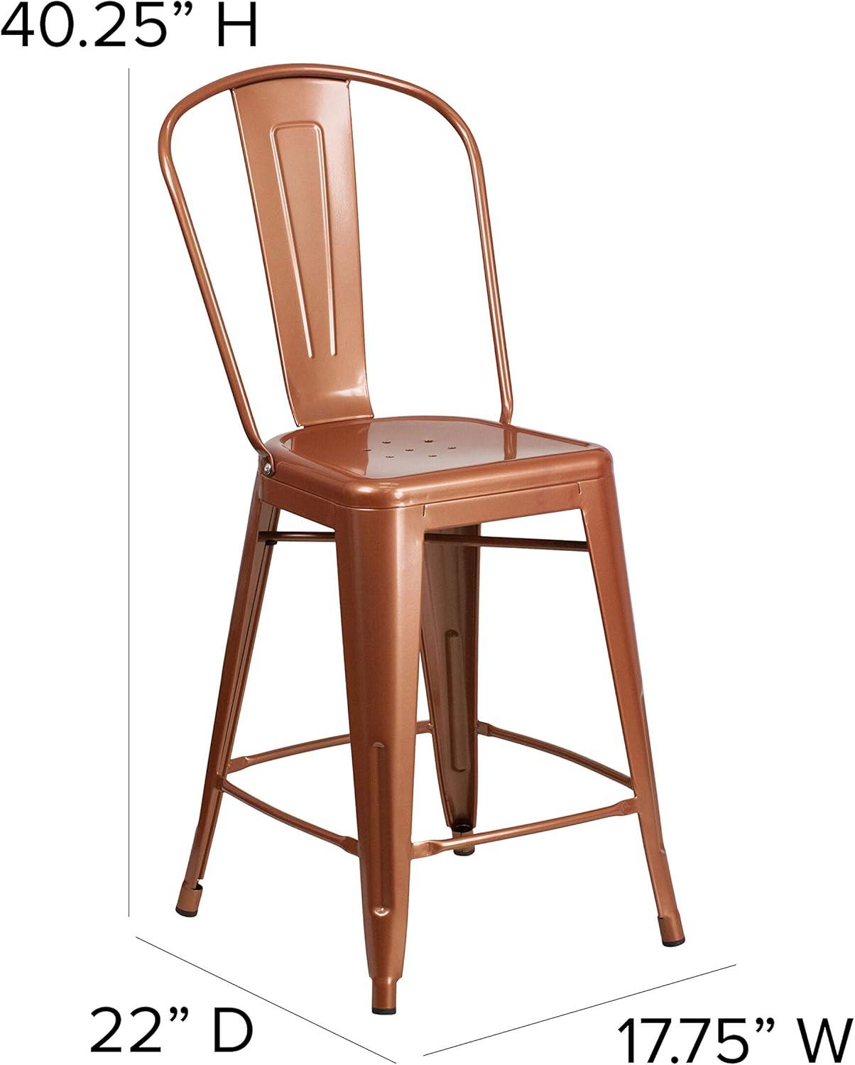 Emma and Oliver Commercial Grade 24"H Teal-Blue Metal Indoor-Outdoor Counter Stool w/ Back