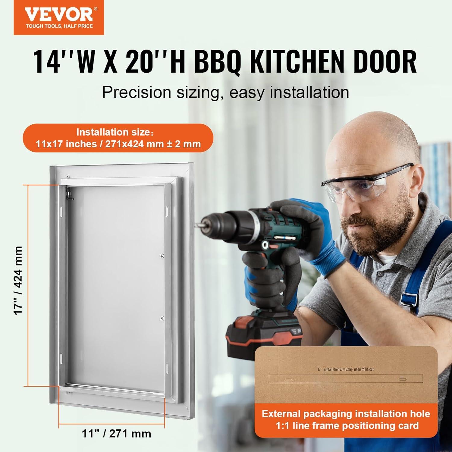 24 in. W x 17 in. H Single Outdoor Kitchen Door BBQ Access Door Stainless Steel Flush Mount Door Wall Vertical Door