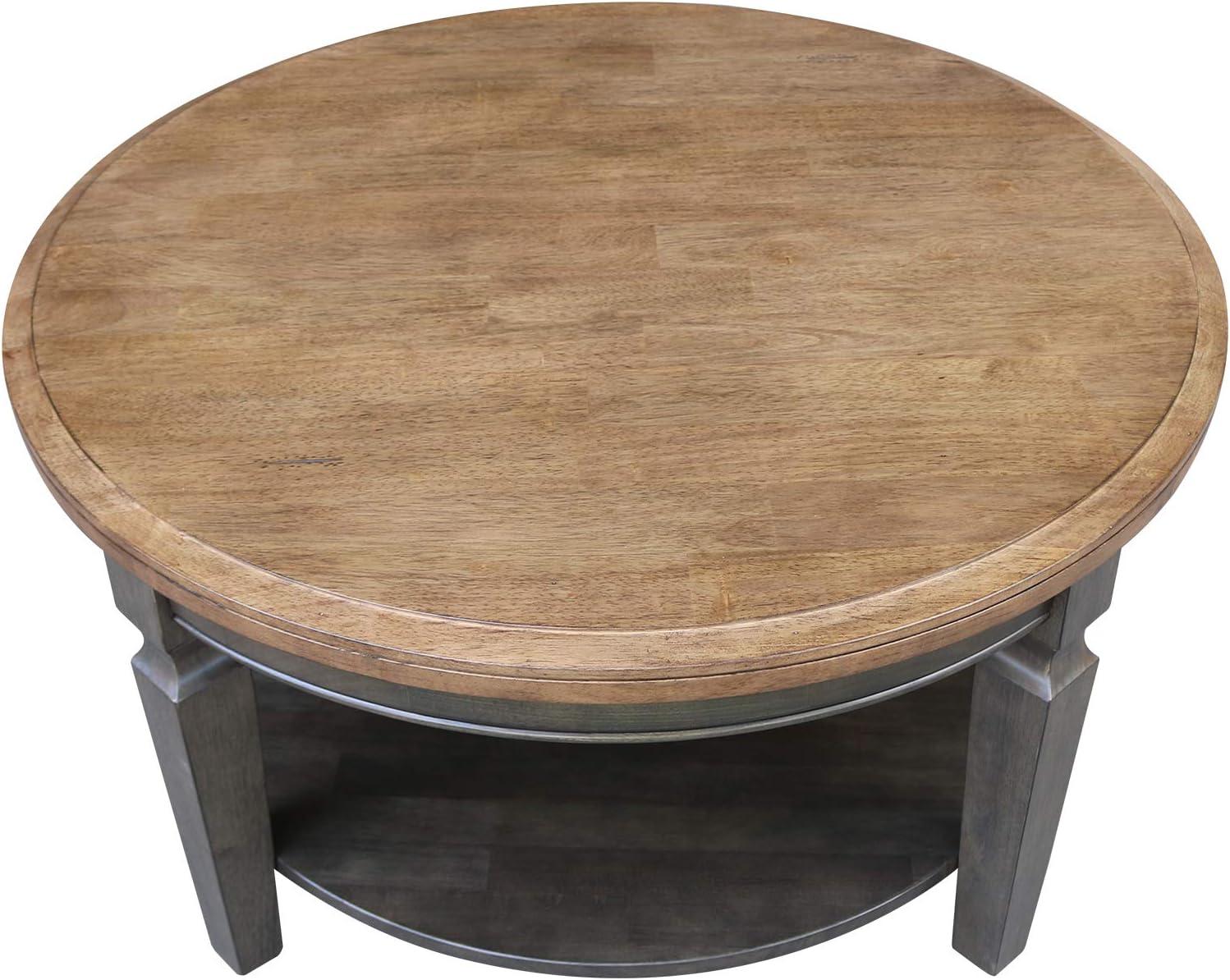 Vista Round Coffee Table Hickory Brown - International Concepts: Solid Wood, Mid-Century Modern, Fixed Shelf