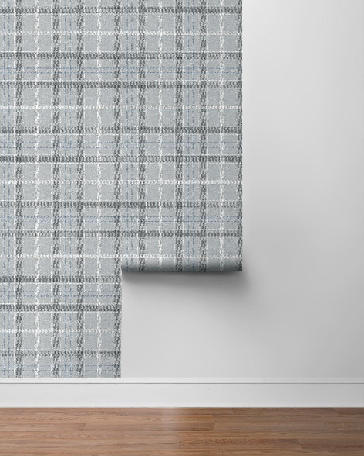 NextWall Pavestone & Blue Tailor Plaid Peel and Stick Wallpaper - 20.9 in. W x 18 ft. L Roll