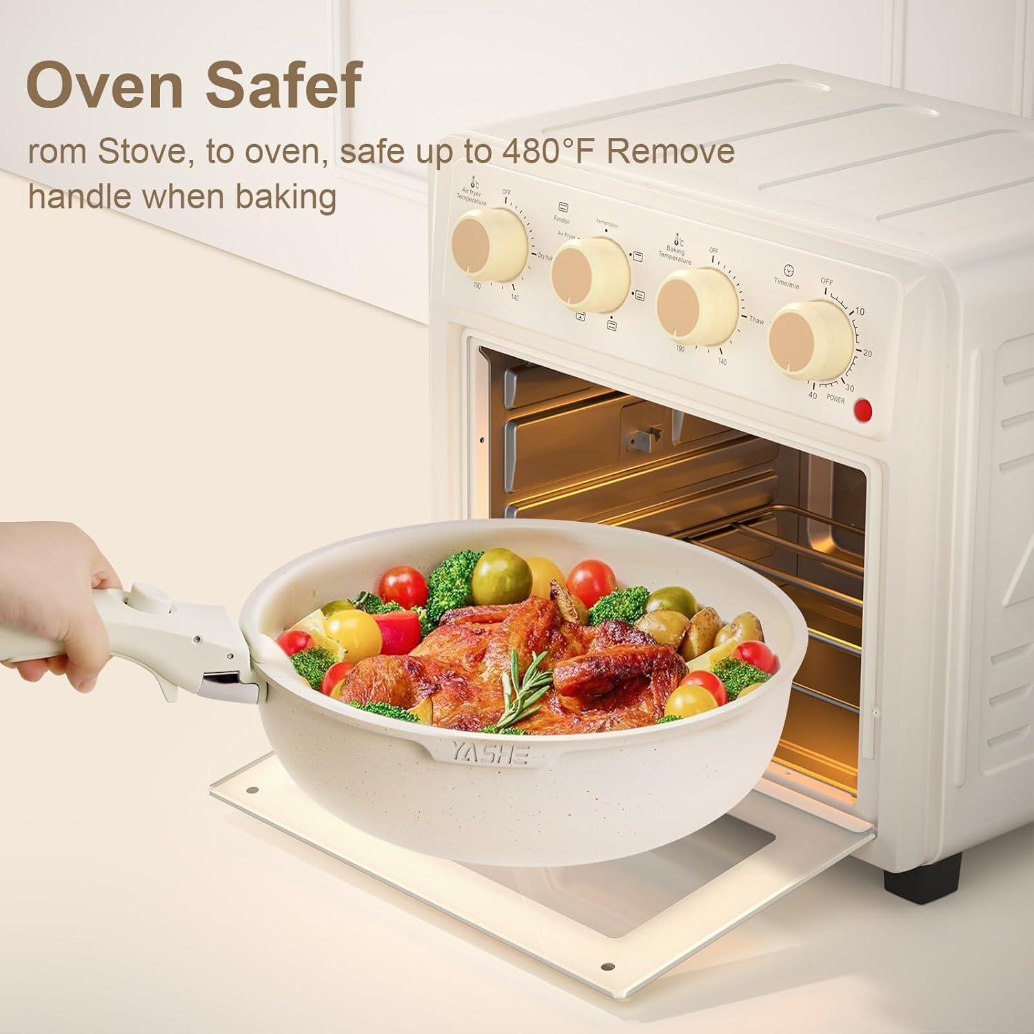 YASHE 13-Pieces Pots and Pans Set Non Stick, Ceramic Kitchen Cookware Set, Detachable Dandle Pots and Pans with Pan Protectors