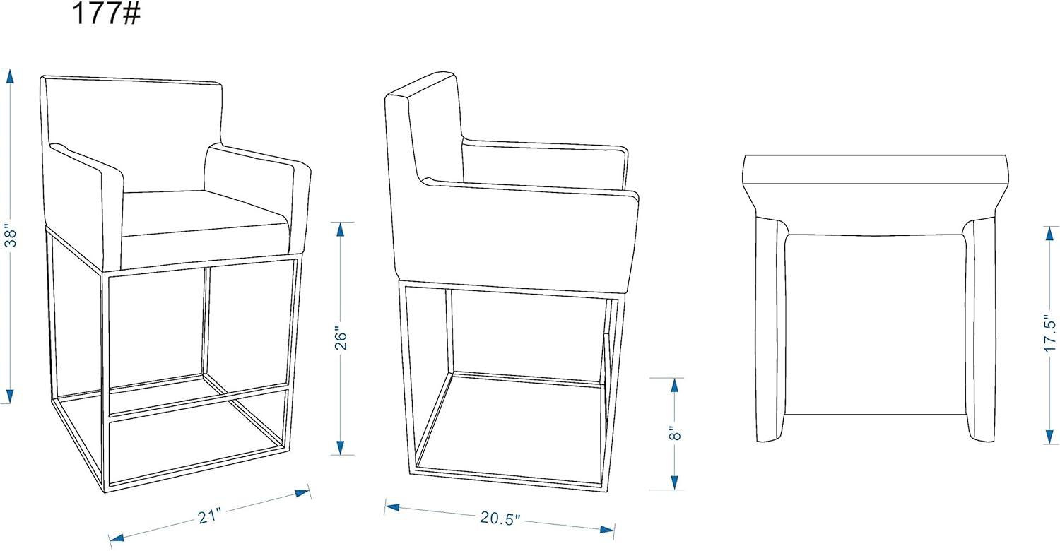 Ambassador Metal Counter Height Barstool Gray - Manhattan Comfort: Upholstered, Fixed Height, Footrest