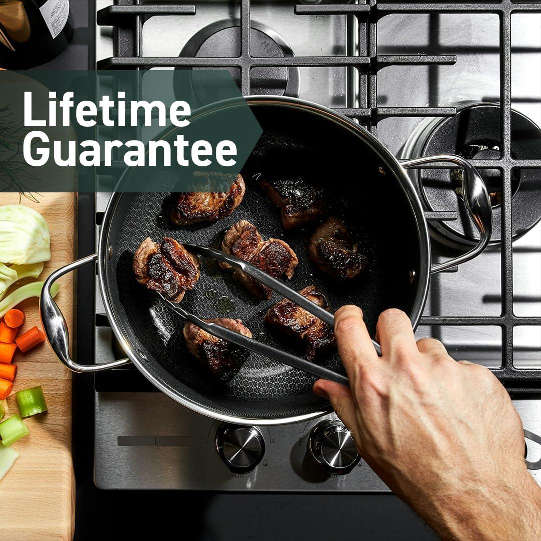 HexClad 5 Quart Hybrid Stainless Steel Pot with Glass Lid, Nonstick