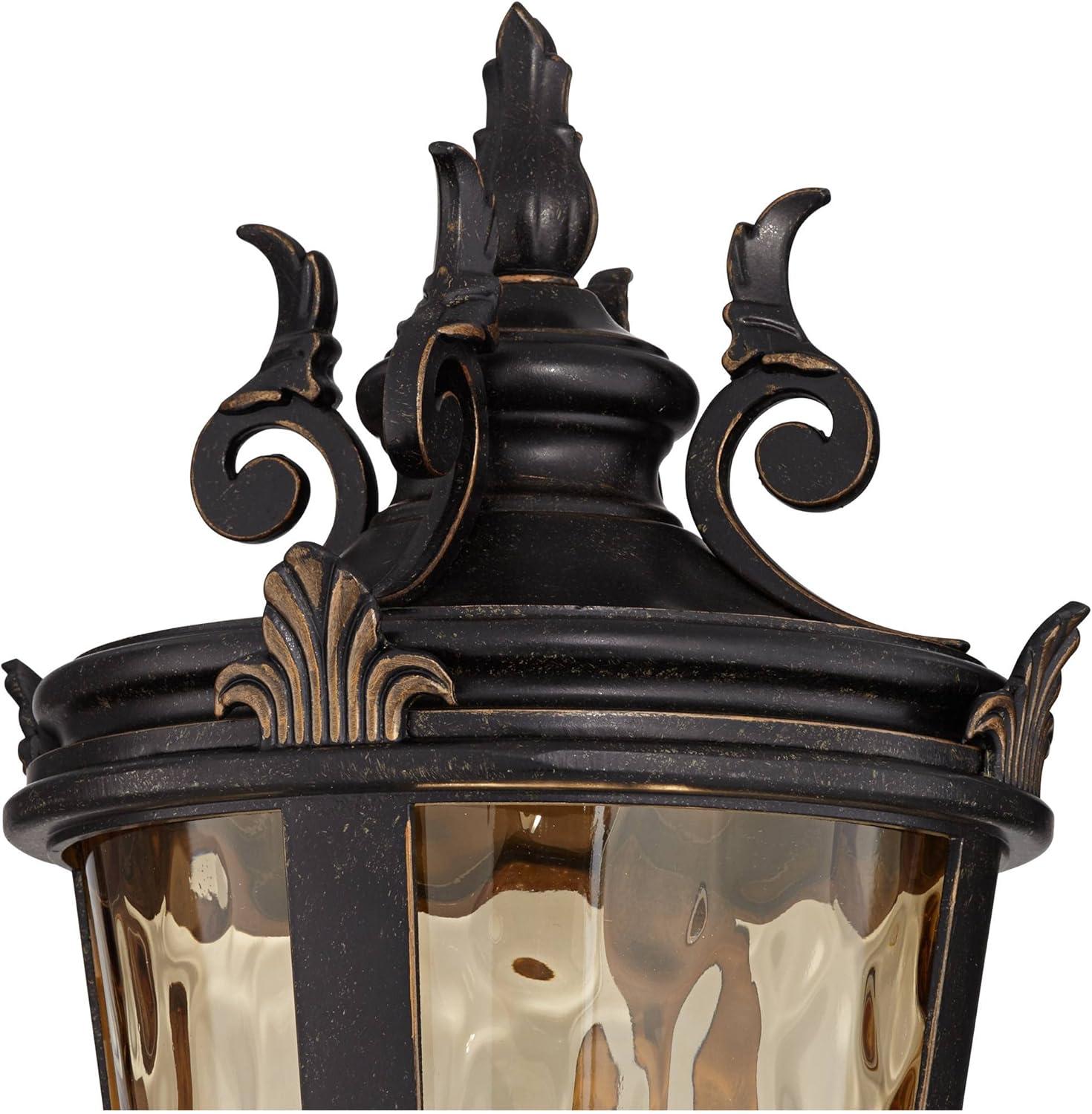John Timberland Casa Marseille Vintage Outdoor Post Light Veranda Bronze with Pier Adaptor 28" Champagne Glass for Exterior Barn Deck House Porch Yard