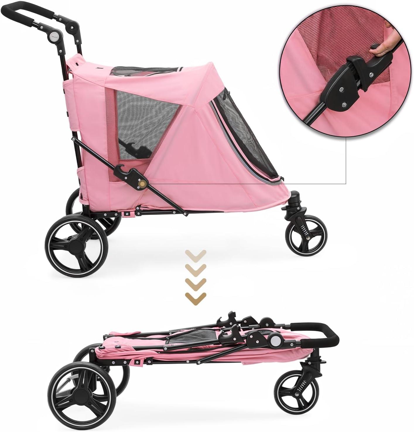 MoNiBloom Folding 3 Wheel Pet Stroller, Foldable Dog Jogger Stroller with Adjustable Handlebar and Mesh Window