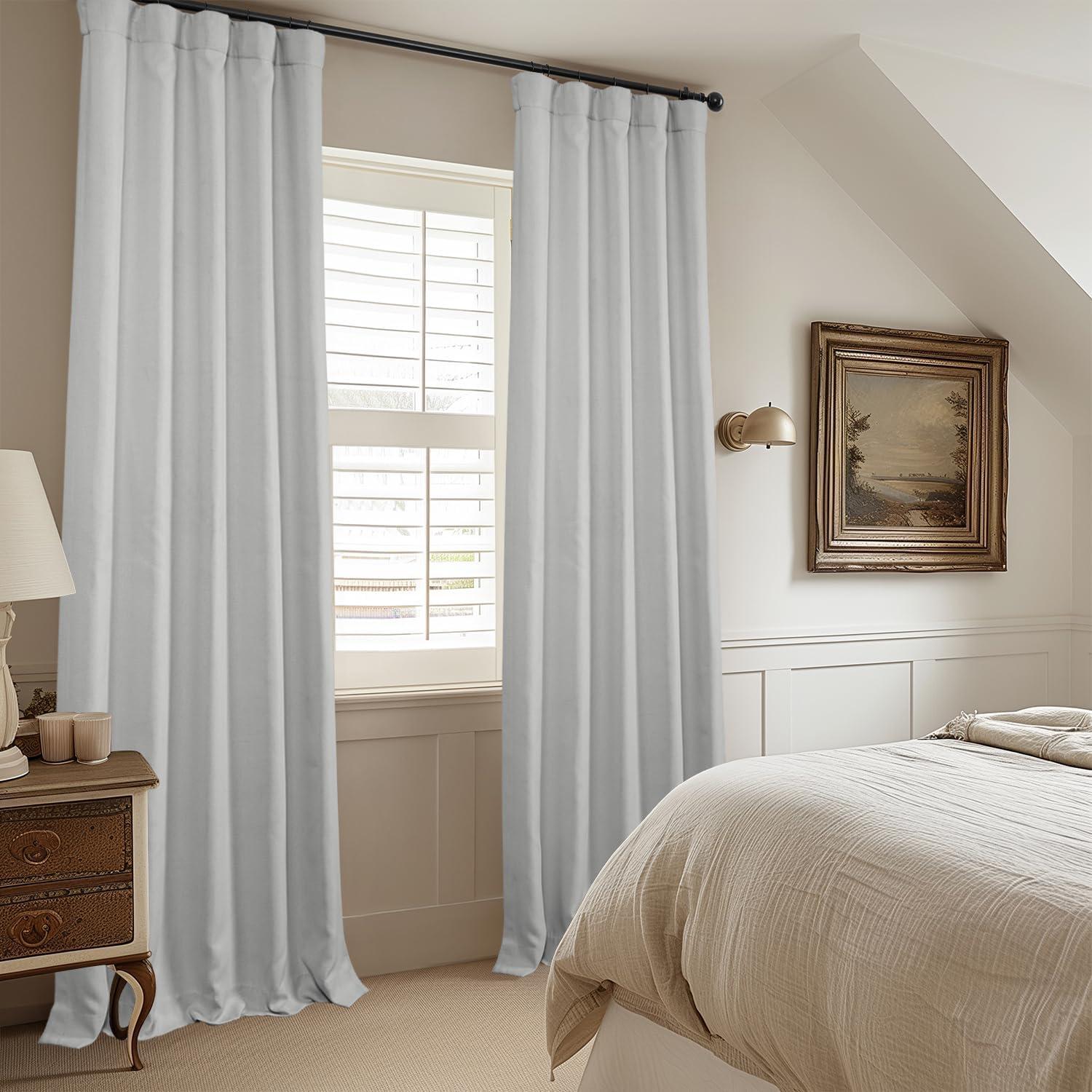 HPD Half Price Drapes - Faux Linen Curtains for Living Room (1 Panel) - 50W X 120L - Textured Room Darkening Curtains for Bedroom 120 Inches Long - Drapes for Home Decor, Oyster