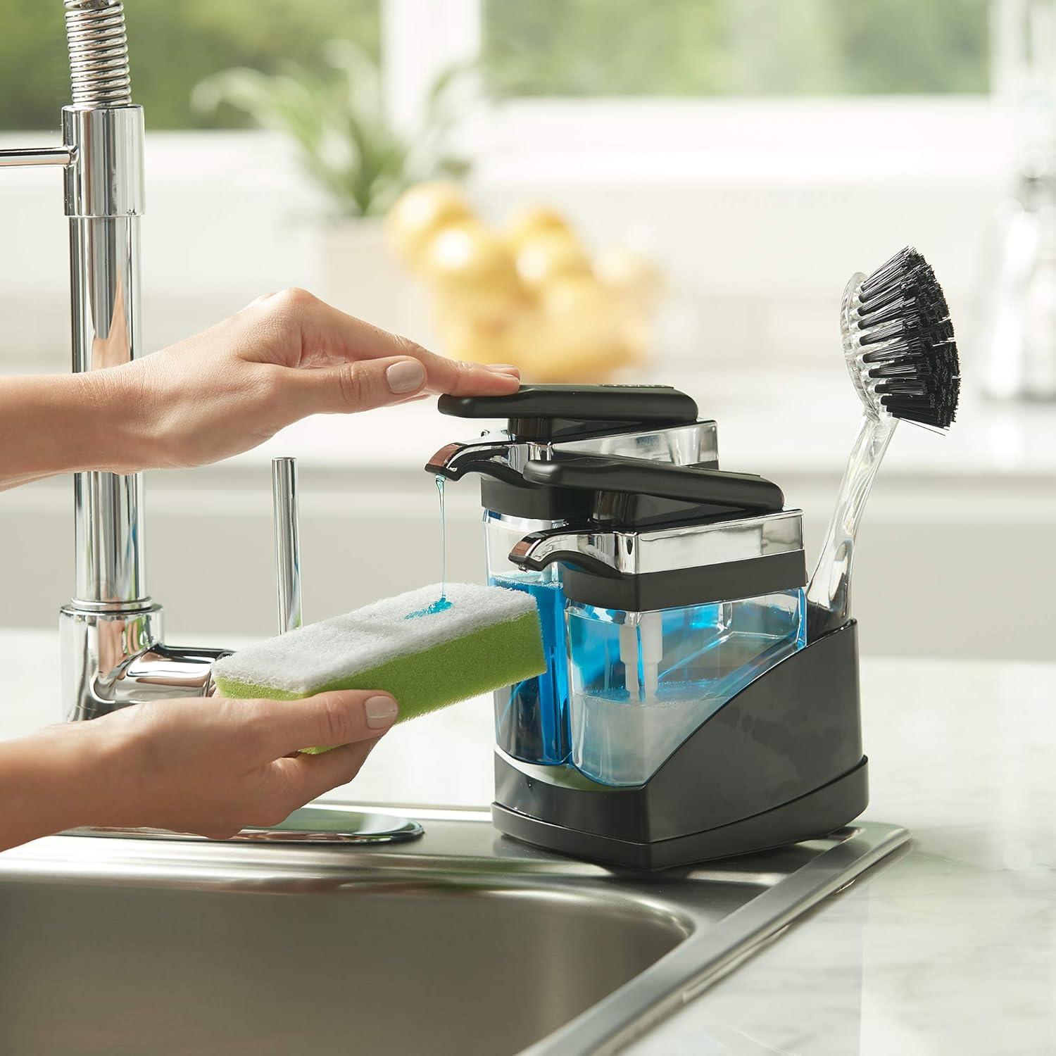 Casabella Sink Sider Duo With Sponge Storage for Dish Soap & Hand Soap - Black Chrome Plating