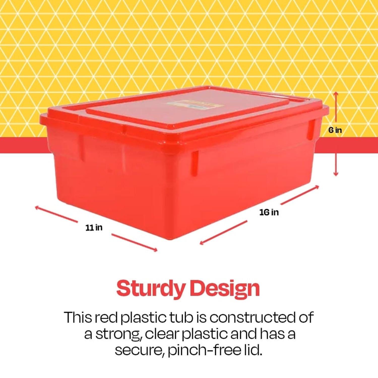 School Smart Storage Bin with Lid, 11 x 16 x 6 Inches, Red