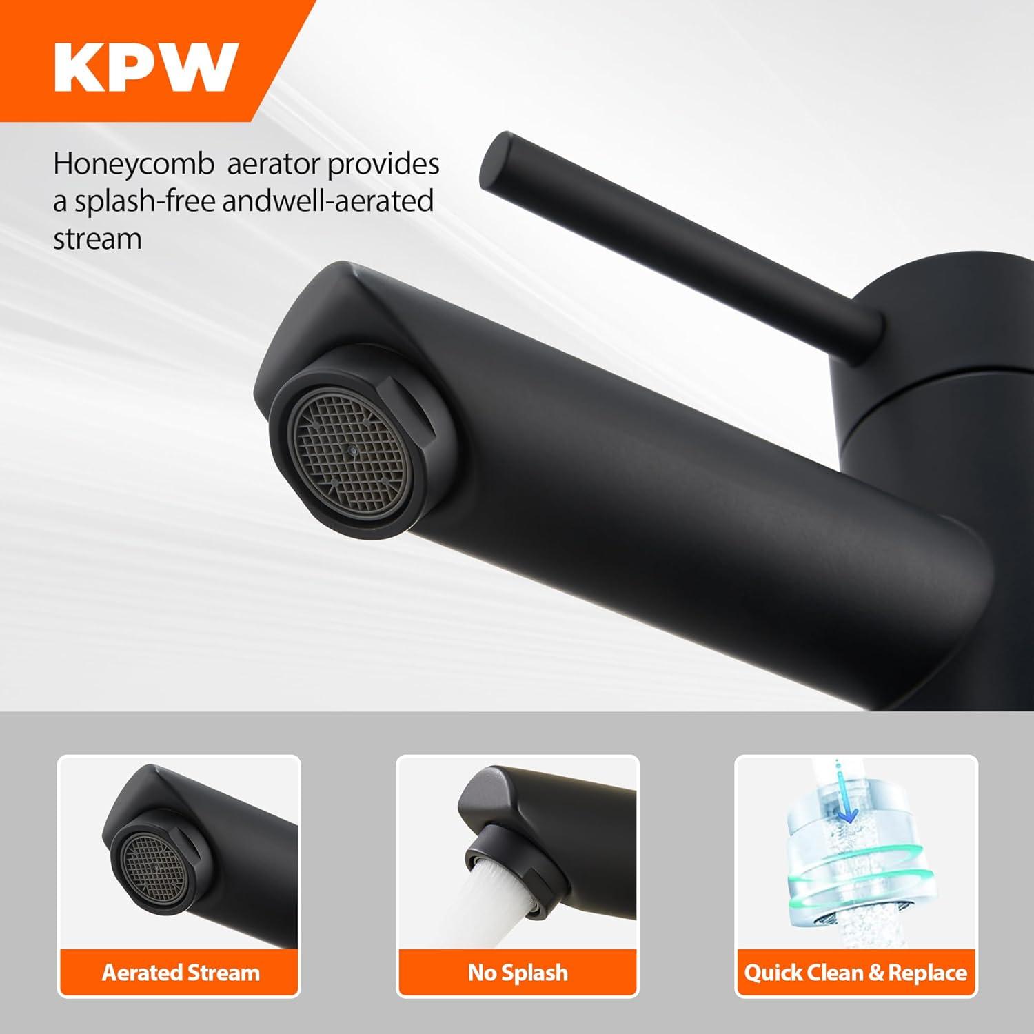 Bathroom Sink Faucet One Hole,Lavatory Tap for Basin,Matte Black Bathroom Sink Faucet with Metal Pop Up Drain Assembly， Bathroom Faucet 1 Hole with 3 Hole Deck Plate