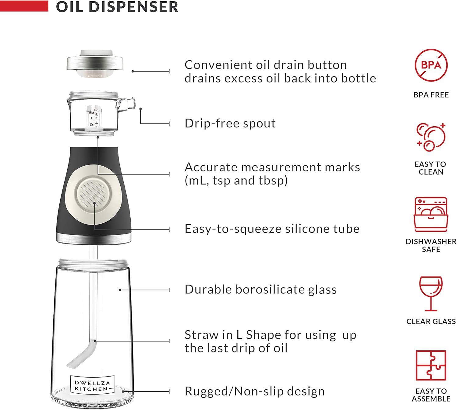 Dwellza Kitchen Cooking Olive Oil Dispenser Bottles For Kitchen With Drain And Measurements