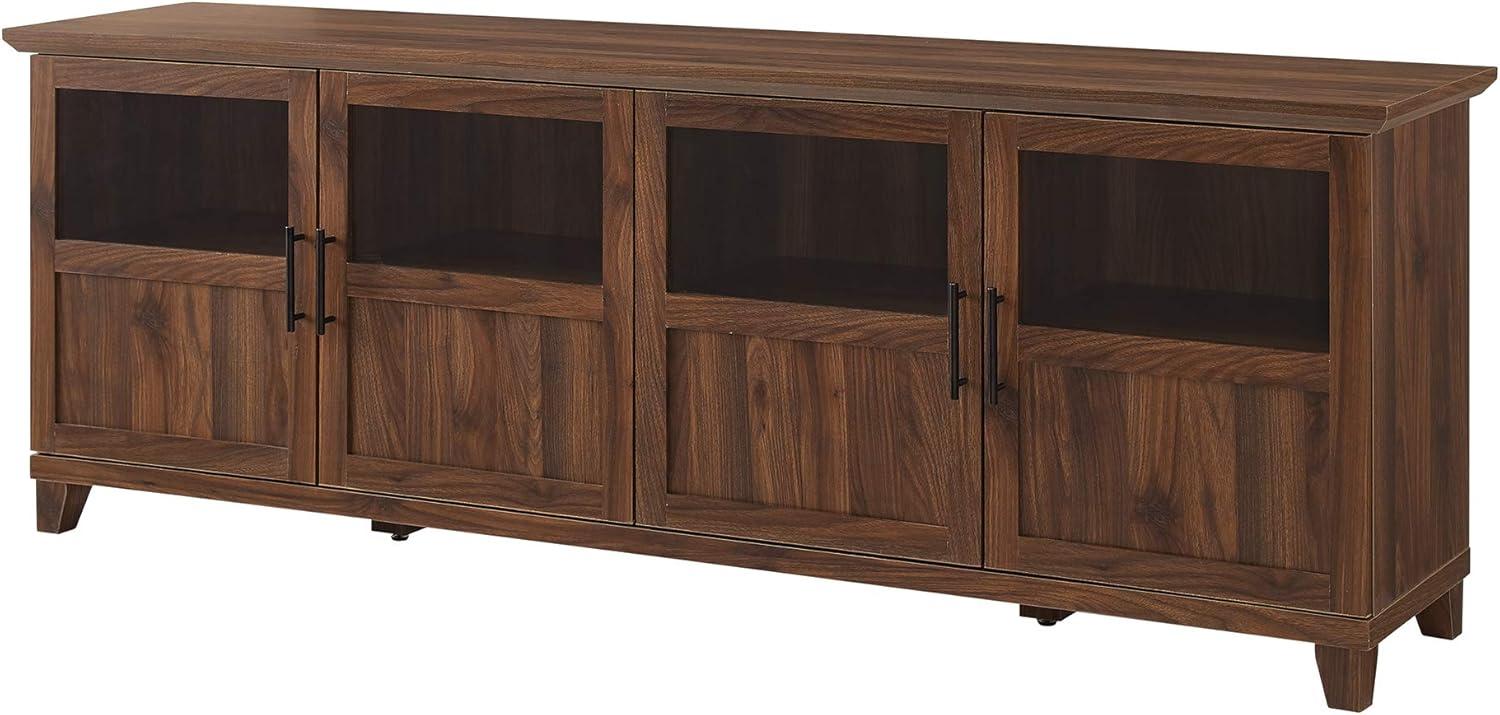 Dark Walnut 70-Inch TV Stand with Glass Doors and Cabinets
