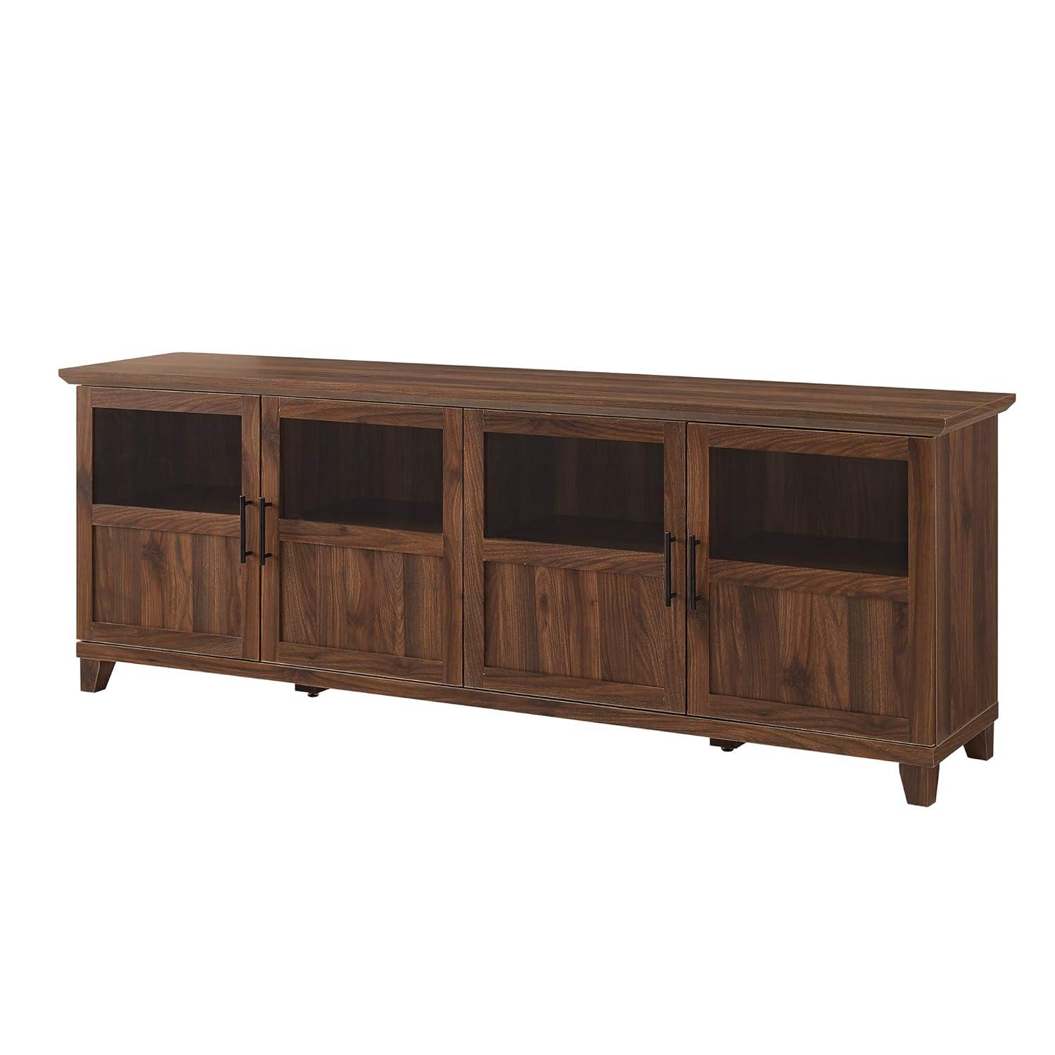 Dark Walnut 70-Inch TV Stand with Glass Doors and Cabinets