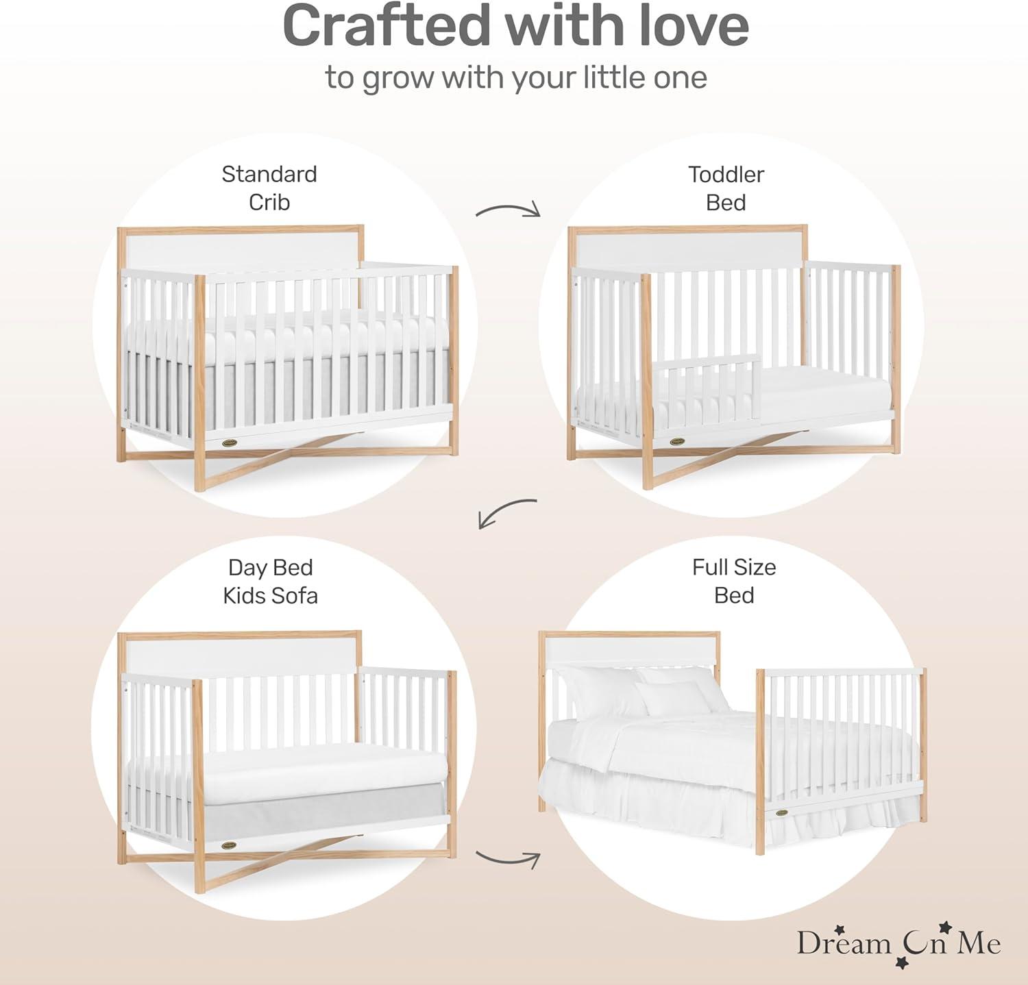 Dream On Me Owen 5-in-1 Convertible Crib, Vintage White Oak