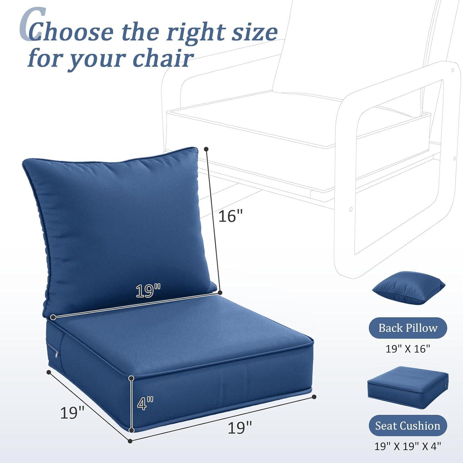 Outdoor Patio Chair Cushions Set 22 L X 22 W X 4 H Waterproof & Fade Resistant Deep Seat and Back Cushions with Removable Covers Outdoor Seat Cushion Set for Chairs and Sofas