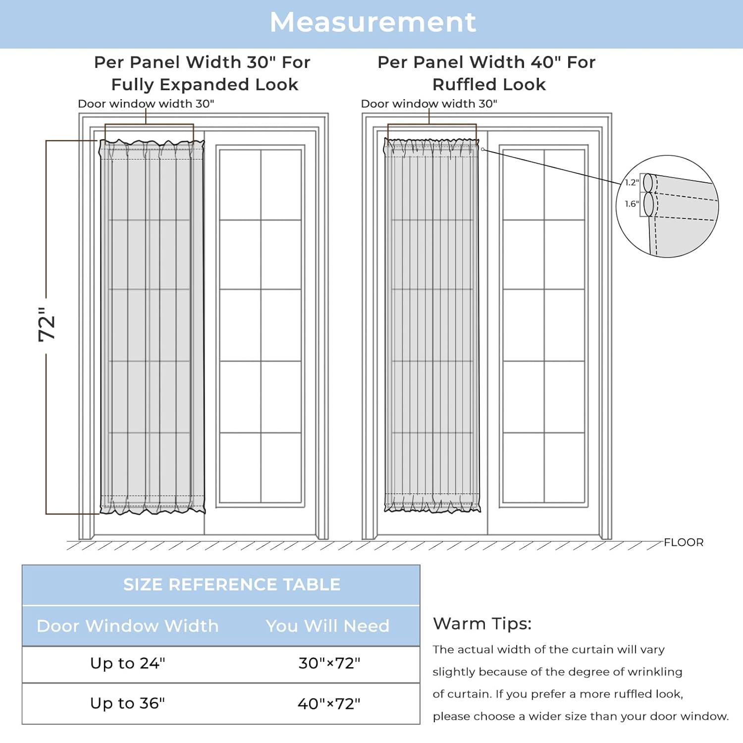 Rose Home Fashion Voile French Door Curtains Set of 2 Panels, Sidelight Curtains for Front Door with Tieback, Privacy Sheer Doorway Light Filtering Panels, White, W40 x L72