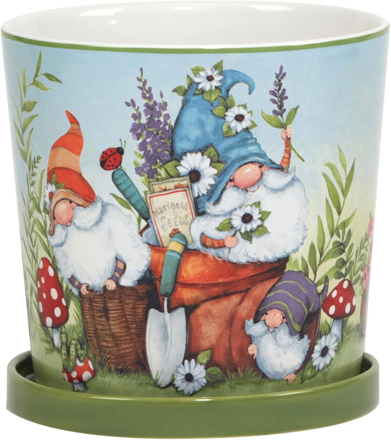 Certified International Garden Gnomes 2Pc Planter Set With Saucer