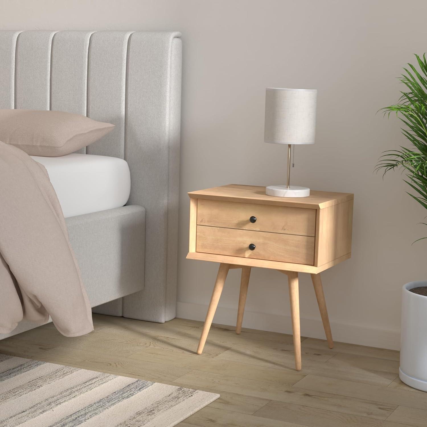 Camaflexi Mid Century Nightstand 2-Drawer Night Stand Cabinet, Scandinavian Oak
