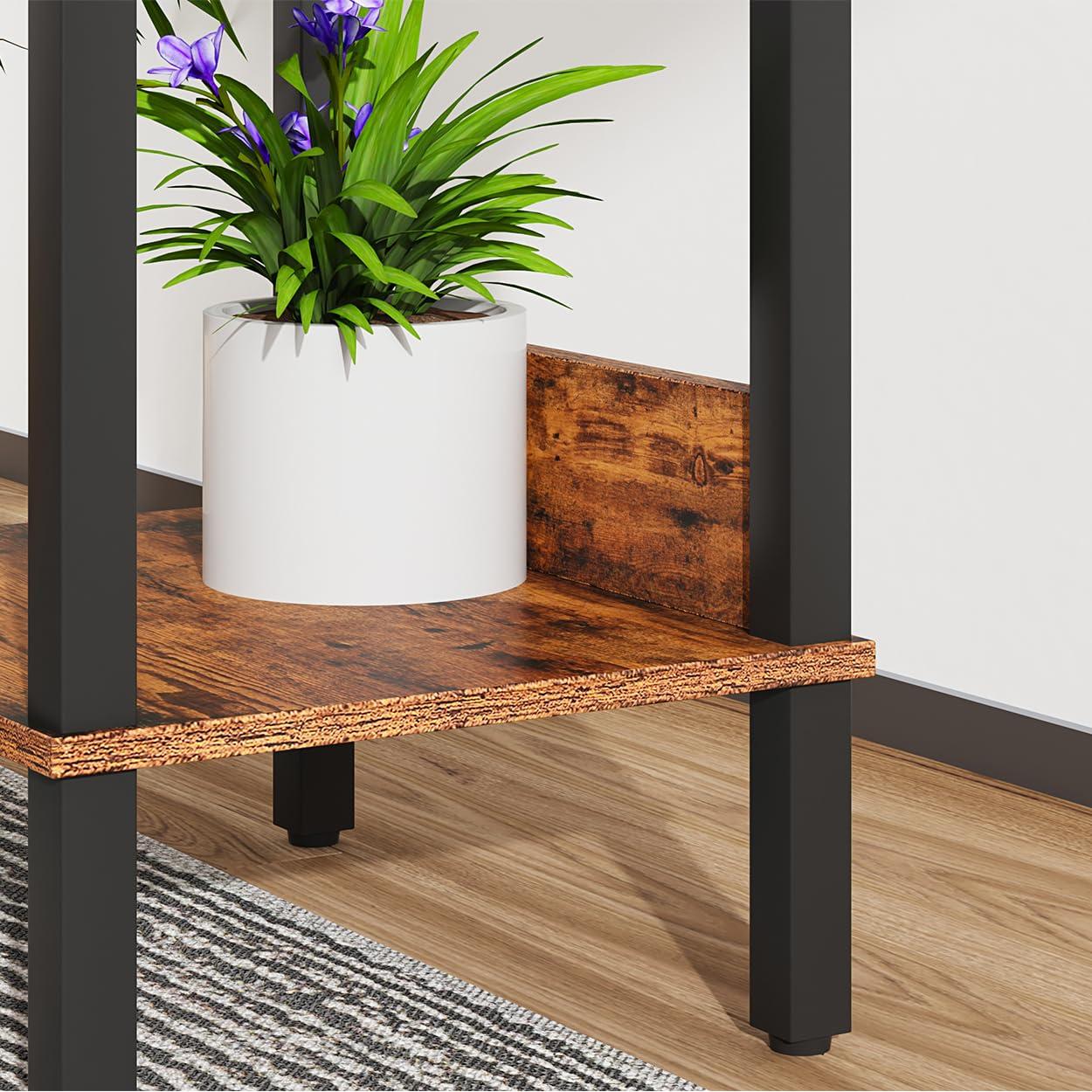 End Table, Side Table, Set of 2, Nightstands with 2-Tier Storage Shelves, Sofa Table for Small Space, Coach Table for Living Room Bedroom, Rustic Brown UTBT101F2