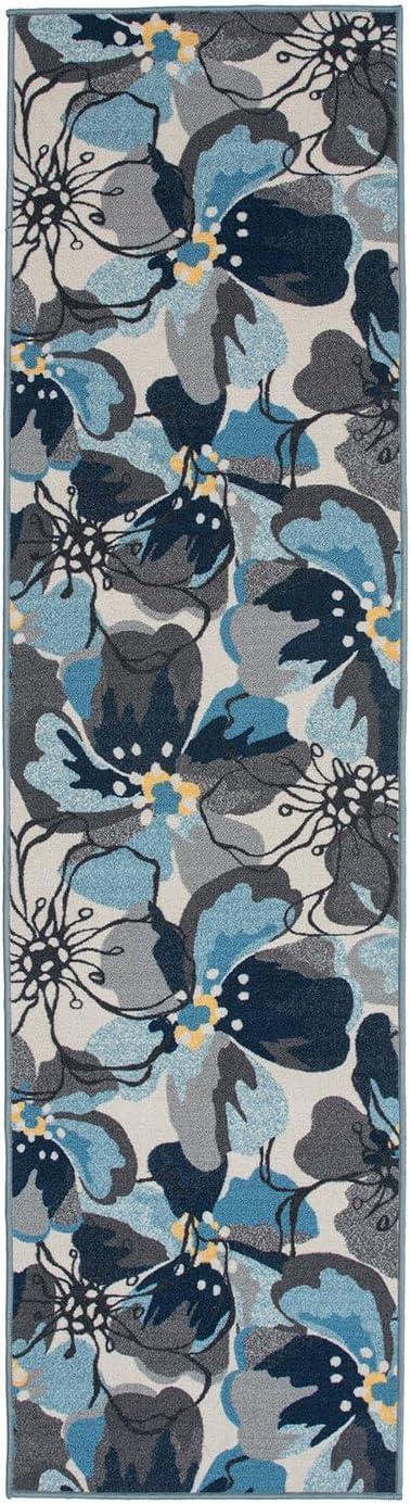 World Rug Gallery Modern Floral Non-Slip (Non-skid) Indoor Area Rug - Gray 2'x10':  Runner,  Low Pile,  Stain-Resistant