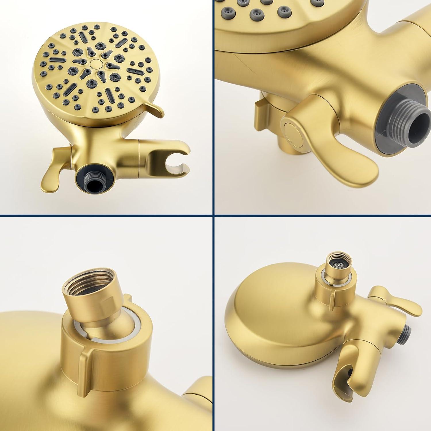 2 Handle Shower Faucet Shower System Complete 2 in 1 Shower Combo Set with Handheld Showerhead Shower Trim Kit Wall Mounted Shower Fixtures Brushed Gold