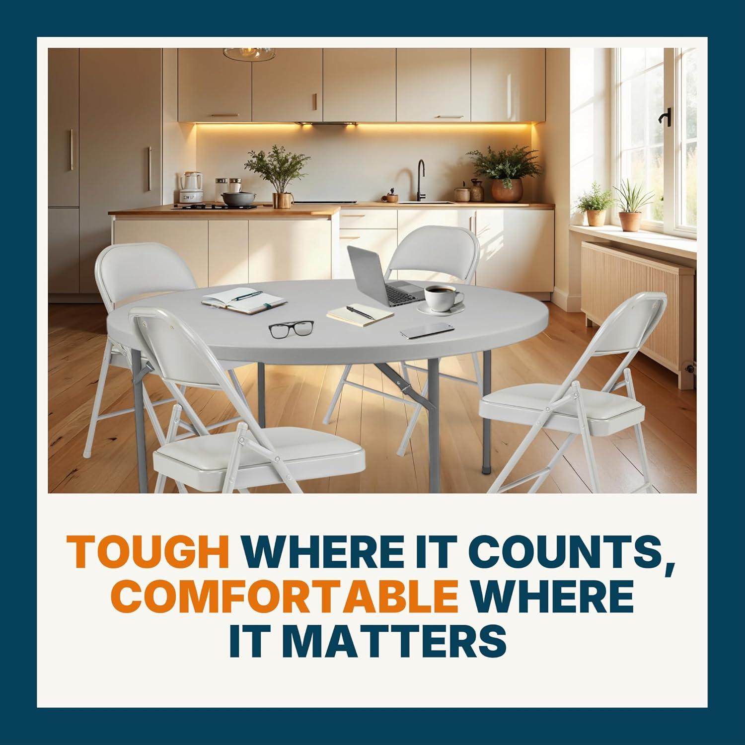 Folding Chairs with Padded Cushion and Back, 4pcs Potable Iron & PVC Durable Chairs for Indoor and Outdoor, School, Office and Garden Party, Gray