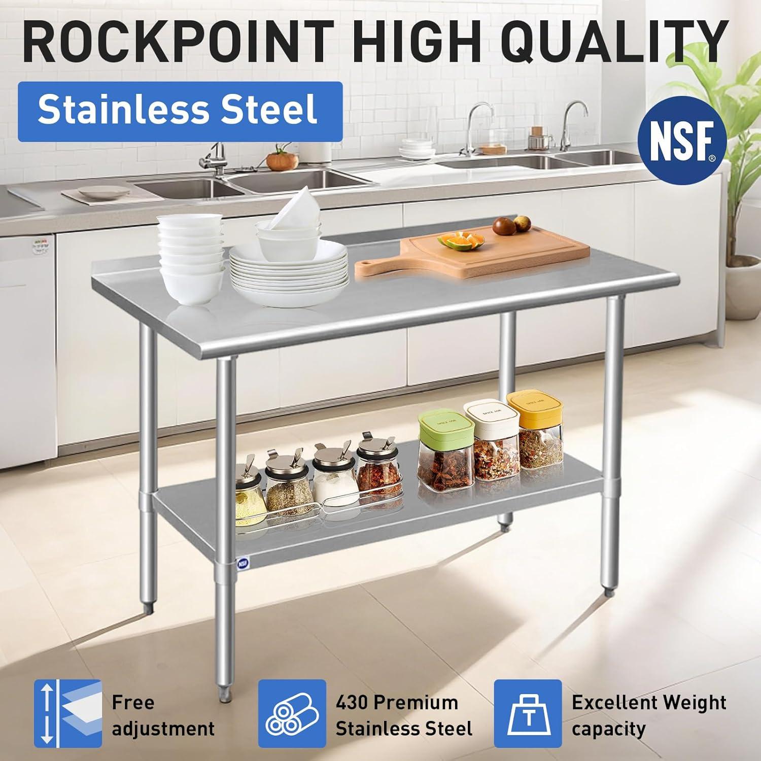 48-Inch Silver Stainless Steel Dining Table with Backsplash