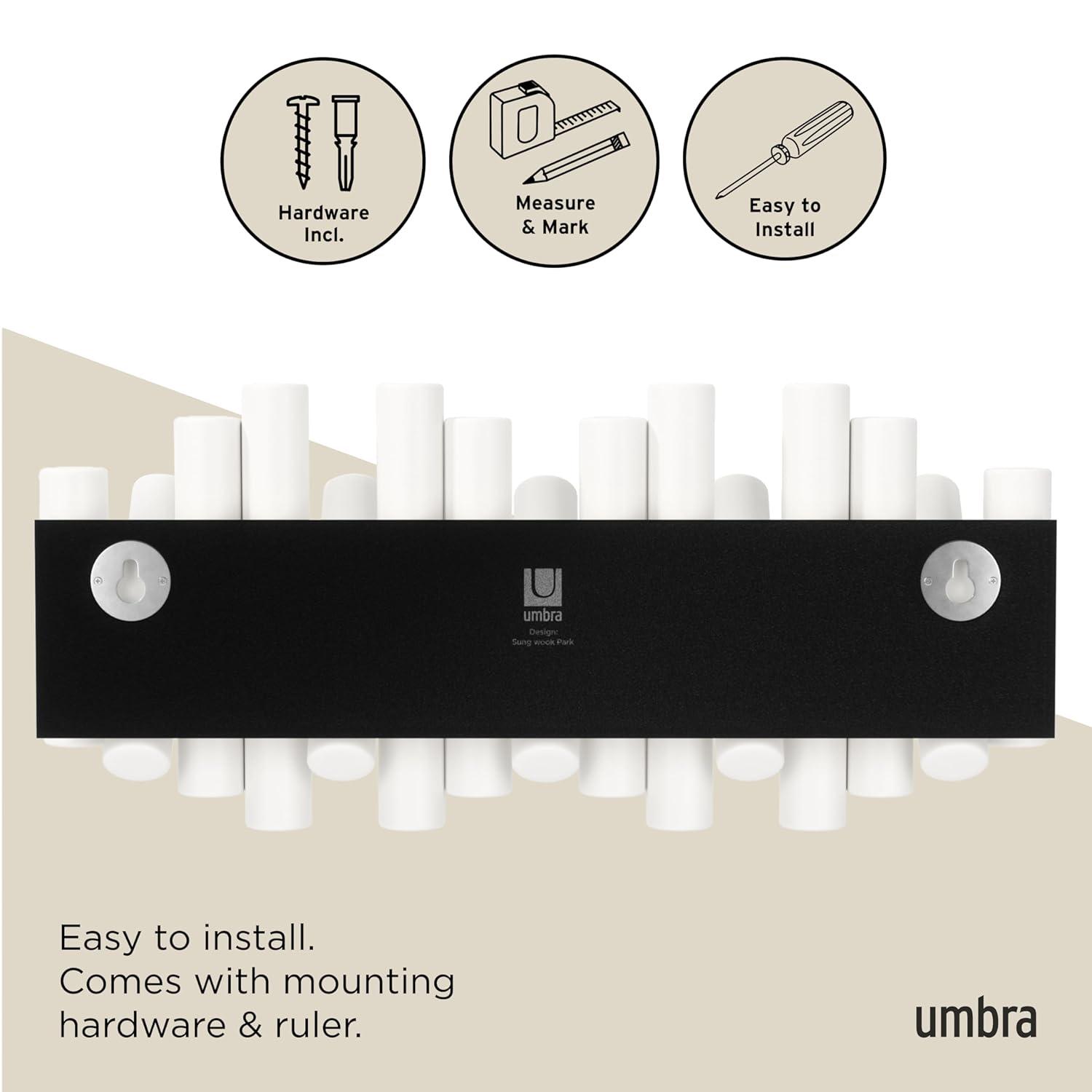 Umbra Picket Rail Hook White: 5 Decorative Hooks, Pine Material, 25 lb Capacity, 15.63" Length, 5-Year Warranty