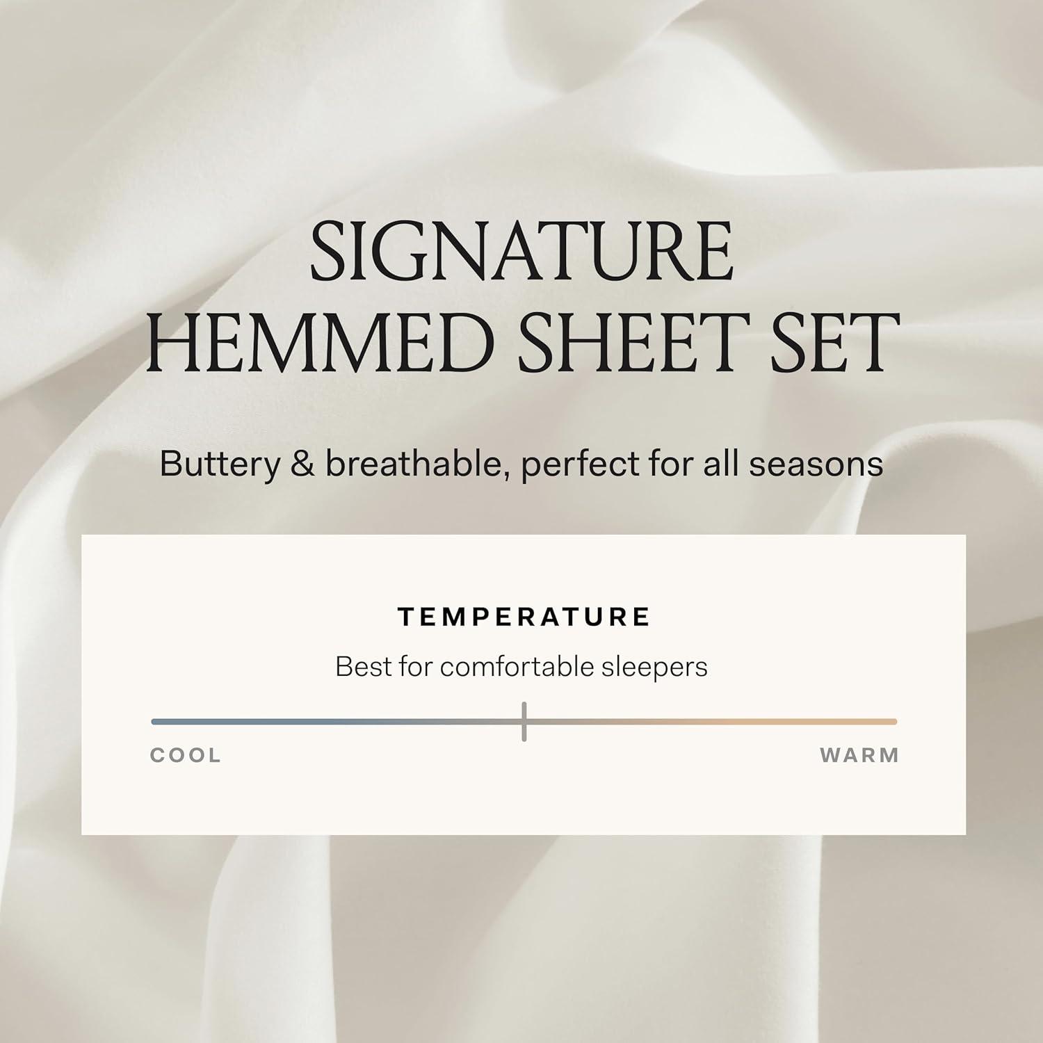 BOLL & BRANCH Signature Hemmed Sheet Set - Twin, White - Luxury 100% Organic Cotton - Includes 1 Flat, 1 Fitted, 2 Pillowcases - Buttery Soft